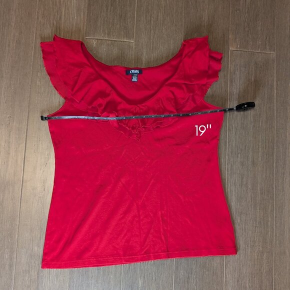 Chaps, Ruffled Neckline Sleeveless Top, Red, Sz XL - Picture 7 of 7